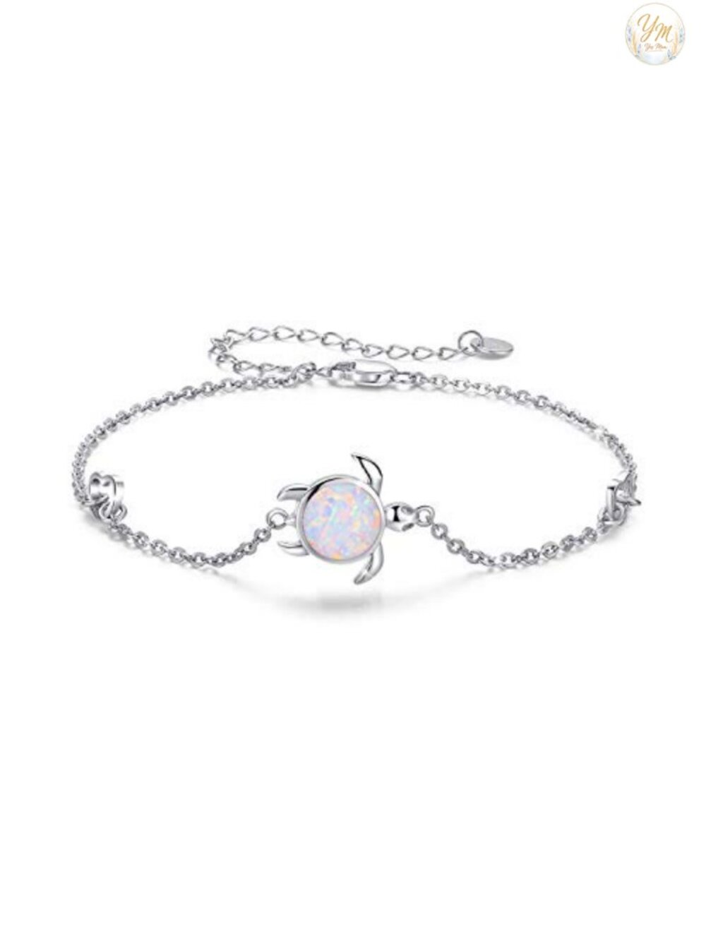 Sterling Silver Sea Turtle Bracelet Natural Moss Agate Moonstone Opal